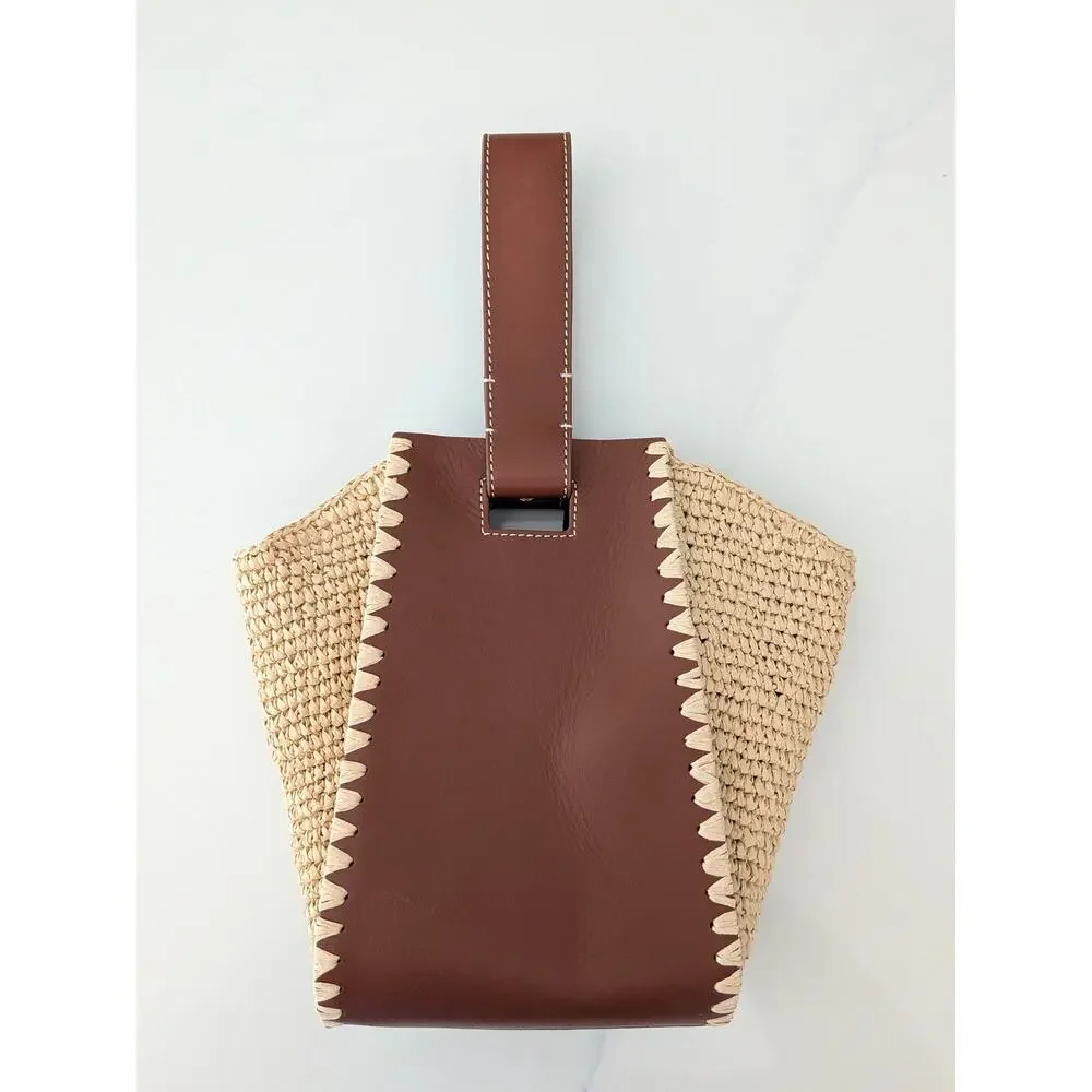 J.Crew Handknotted Straw Leather Top-Handle Bag Woven Summer Purse OS